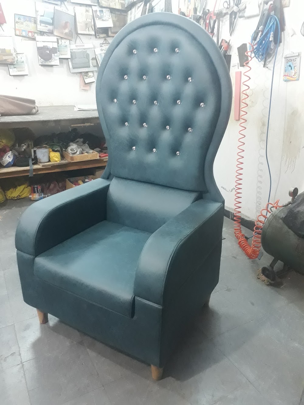 Tufted Accent Chair — Teal Velvet